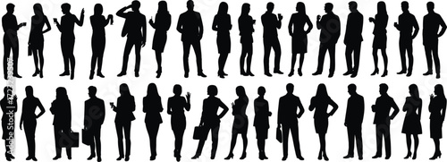 Business professional silhouette icon set, corporate attire figures, black design illustration, workplace diversity vector, team communication graphics, career and office symbols
