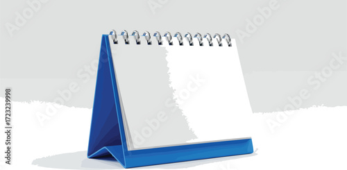 Blank blue desk calendar with spiral binding on a white surface vector