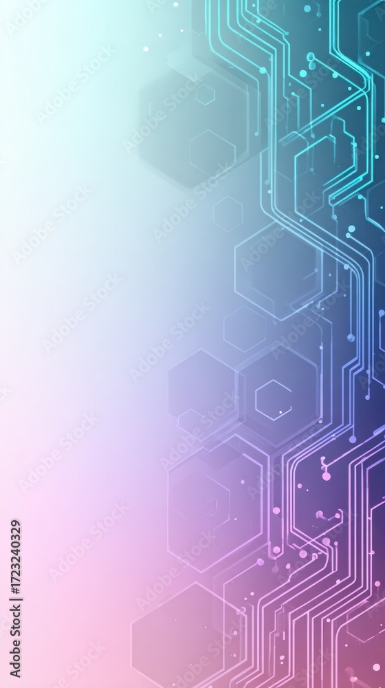 Obraz premium Abstract hexagonal blue purple gradient background with circuit board digital elements for technology engineering design software development banners and computer science presentations.