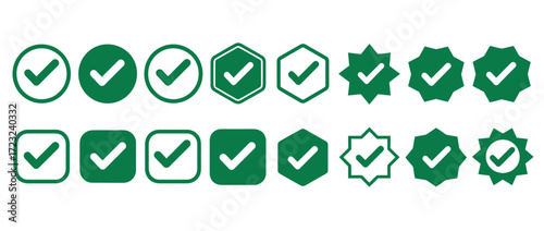 WebStylish collection of green check mark symbols perfect for confirming selections, completing tasks, and verifying information in modern designs and user interfaces