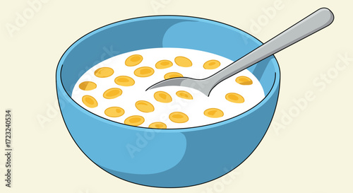 Morning cereal bowl spoon fresh breakfast meal healthy food vector