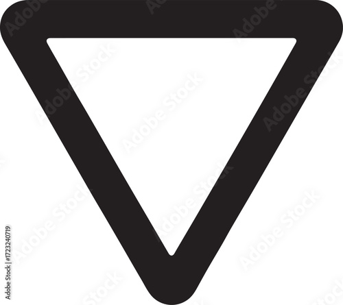 Black inverted triangle symbol representing a downward direction or warning silhouette