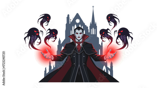 The Enigmatic Count: A darkly-dressed, striking Count commands the shadows with an air of supernatural mystery.