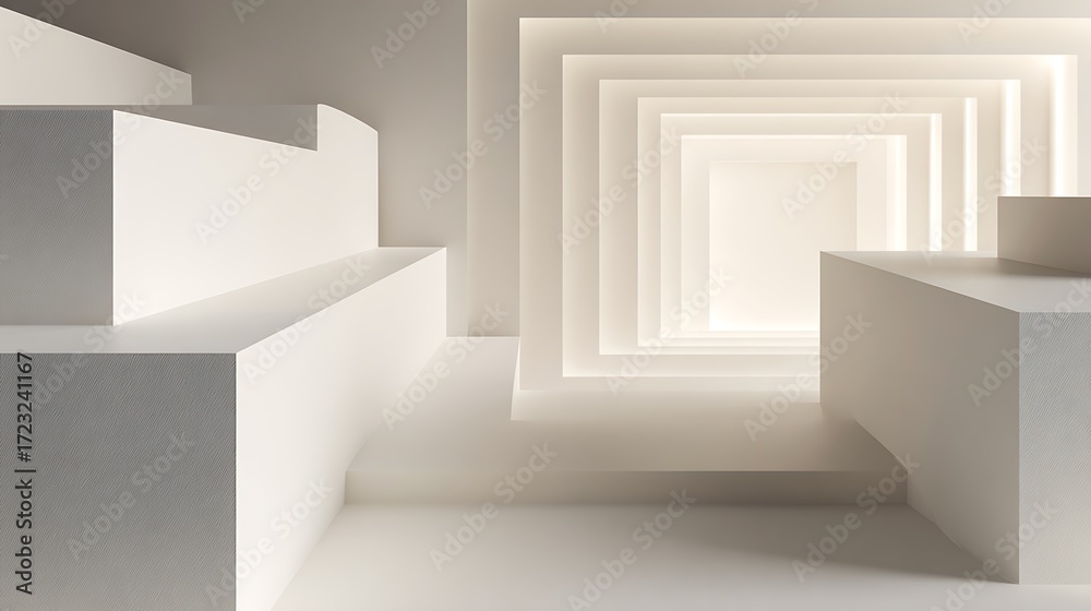 Fototapeta premium Abstract white architecture with endless geometric hallway