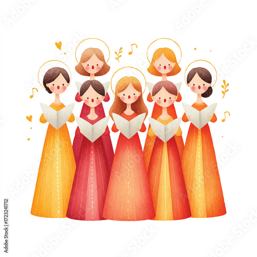 Choir of Women Singing Carols in Festive Gowns.