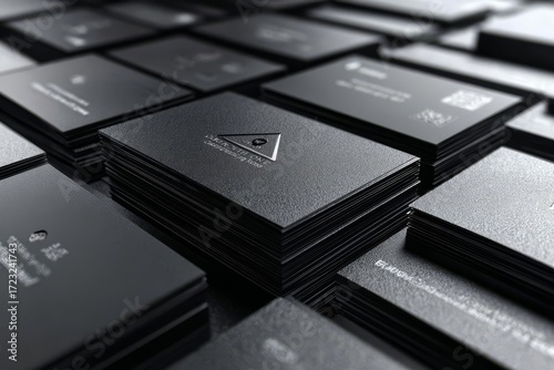 Stacks of Black Business Cards with Embossed Design