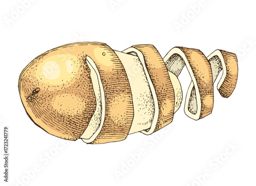 Peeling of ripe fresh potato vector