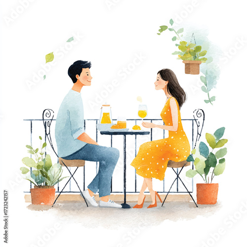 Couple enjoying a romantic outdoor cafe date.