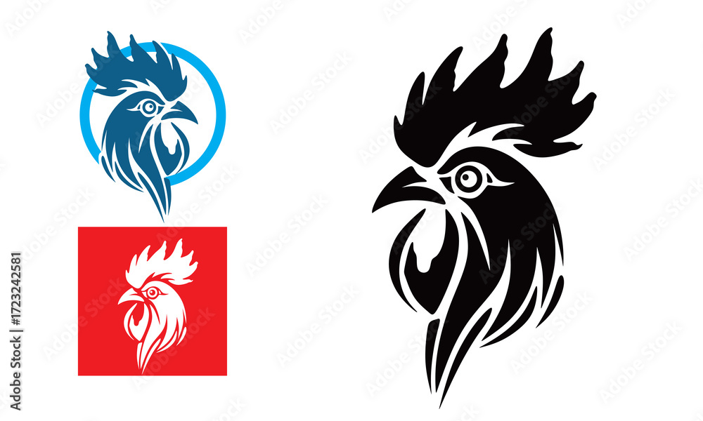Fototapeta premium big rooster head logo, silhouette of great chicken head vector illustrations