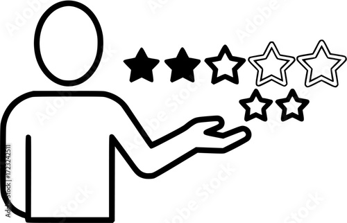 Person star rating review feedback customer satisfaction experience quality performance vector icon
