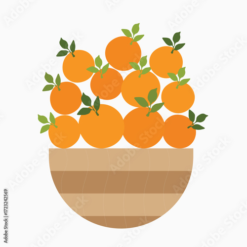 Basket of Oranges. Orange Fruit Vector, fresh fruit and Juicy fruit clipart, tropical fruit Illustrations for summer design.	