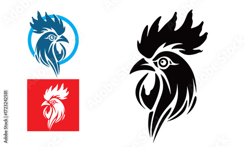 big rooster head logo, silhouette of great chicken head vector illustrations