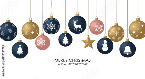 Elegant Christmas ornaments with festive designs hang beautifully, creating a joyful and celebratory holiday atmosphere for your designs.
