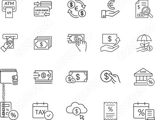 Financial and Banking Icons. Professional Money, Transaction, and Banking Vector Icons Pack.  Money, Payment, and Transaction Icons Collection for Business.