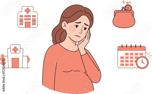 Woman worried about finances and calendar deadlines stress vector