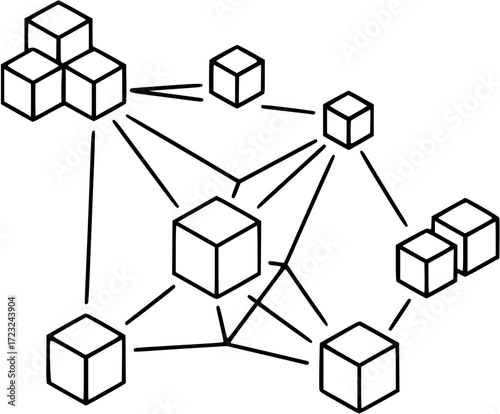 Blockchain technology network connection concept with cube nodes and lines vector illustration
