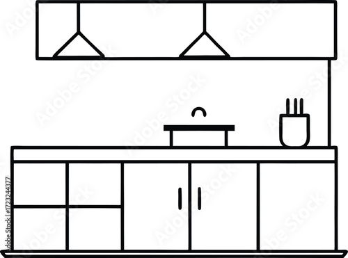 minimalist loft kitchen with island line art 1 illustration on transparent