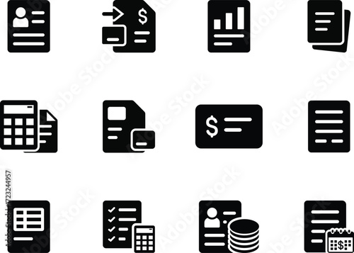 Set of Finance Document Invoice Receipt Payment Icon Vectors. Office Supplies A Collection of Icons.