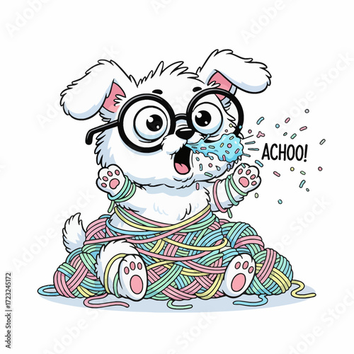 A high-res vector of a goofy animal character sneezing ice cream with an exaggerated expression. Thick outlines and a dynamic pose, great for amusing content.