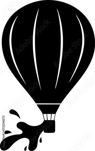 Whimsical hot air balloon voyage with splash, celebrating adventure, exploration, and dreams taking flight in a simple, memorable graphic icon
