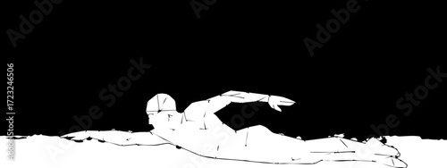 Powerful swimmer gliding through the water with determined focus, embodying strength and athletic prowess in a competitive environment, vector style