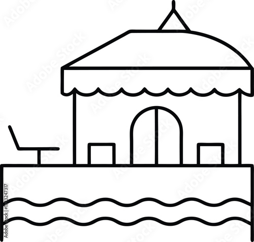 minimalist riverside cafe illustration on transparent