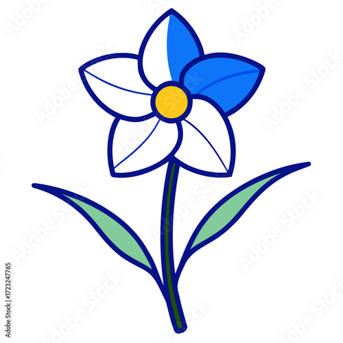 minimal narcissus blue flower line art vector illustration isolated on white background