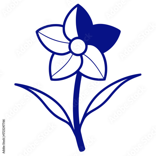 narcissus blue flower  line art on white background