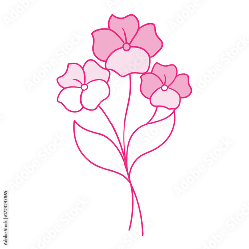 minimal line art nemesia poetry pink flower on white background