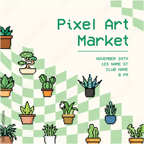 Pixel art square banner plants