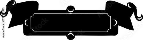 Classic black ribbon banner with ornate central panel perfect for elegant titles headings or decorative accents enhancing any design project with timeless style