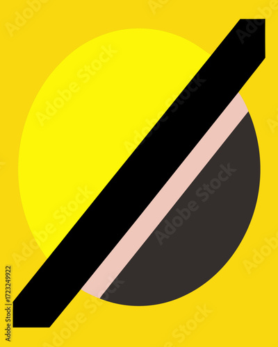Geometric Abstraction with Sliced Circle: This dynamic design features a bold graphic composition of a bisected circle, divided by a sharp black diagonal against a vibrant yellow backdrop.