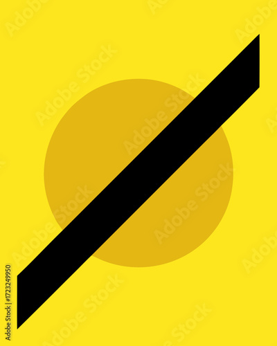 Geometric Yellow Design: a minimalist design features a golden circle and black diagonal line, a striking contrast against a vibrant yellow background.