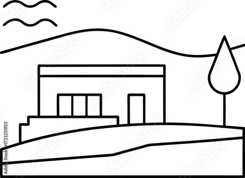 minimalist riverside modern villa illustration on transparent