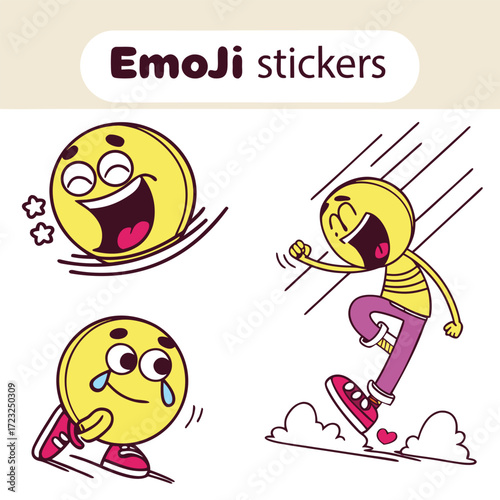 Collection of expressive and humorous cartoon emojis with animated effects perfect for digital communication and creative projects featuring vibrant colors and playful designs