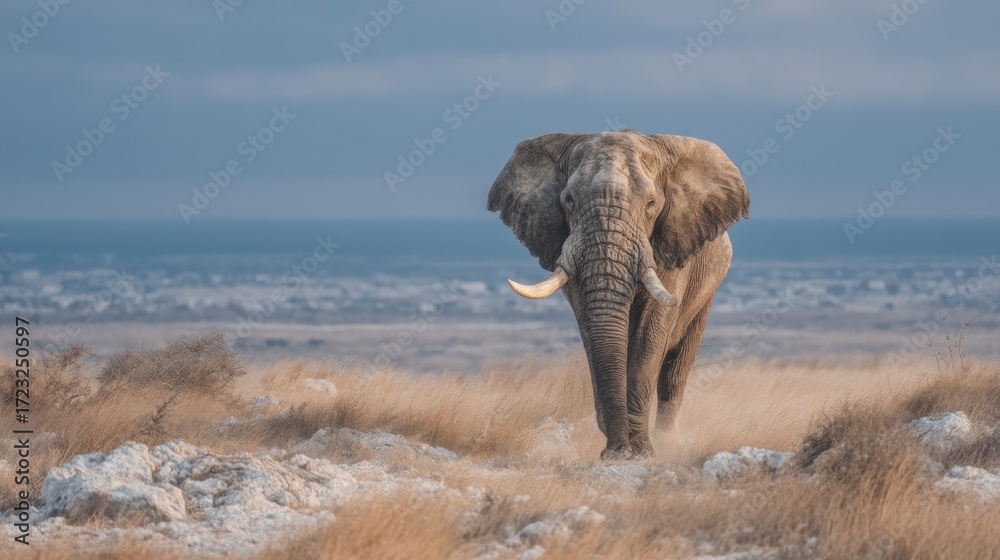 Fototapeta premium An Elephant in the wild: a stunning portrait amidst natural grassland landscapes