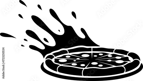 Dynamic pizza slice exploding with flavor and energy, perfect for food delivery and restaurant branding, vibrant and modern design.