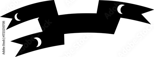 Dynamic black ribbon banner with crescent moon accents adds a bold, modern flair to any design project