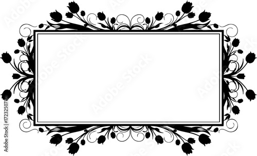 Elegant floral ornate rectangular frame design for invitations announcements and decorative projects offering sophisticated vintage charm and timeless beauty