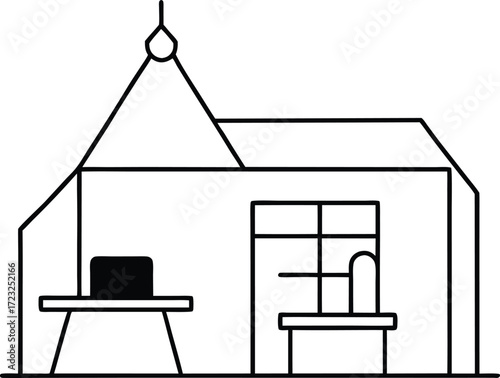 rooftop coworking study nooks line art illustration on transparent