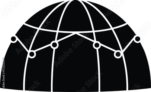 rooftop exhibition dome with lights line art illustration on transparent