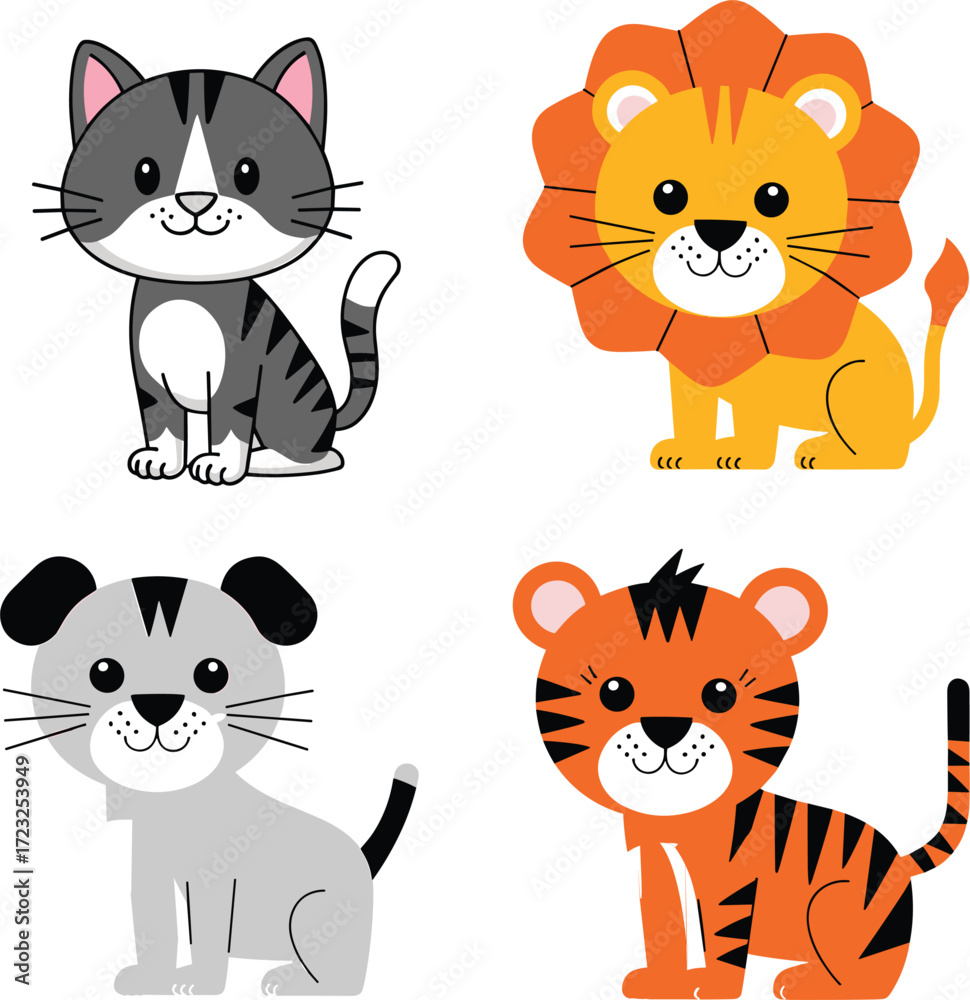 Fototapeta premium cat, dog, lion, tiger vector on white background