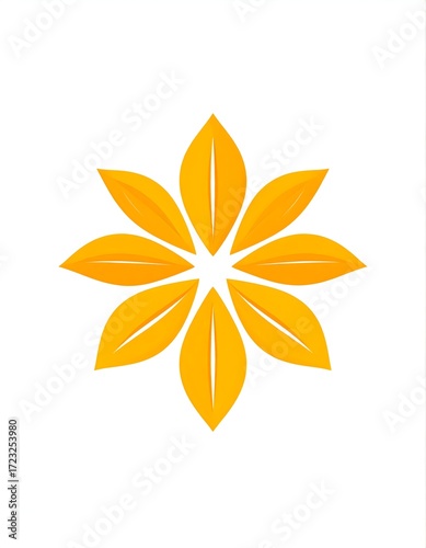 Radiant, symmetrical flower logo with 8 orange leaves