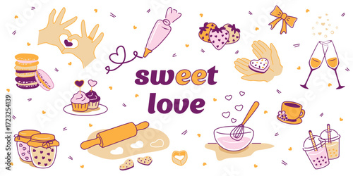 Sweet Love Baking and Valentine’s Dessert Elements Vector Set