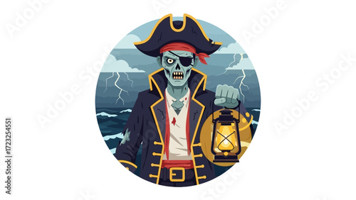 The Haunted Mariner: An eerie pirate, illuminated by the glow of his lantern against a stormy sea, embodies the thrilling essence of maritime lore.