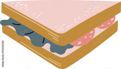 A trianglecut sandwich with lettuce and salami