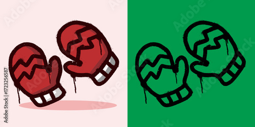 Hand drawn grunge Christmas mitten icon graffiti style ideal for winter holidays, greeting cards, and seasonal designs