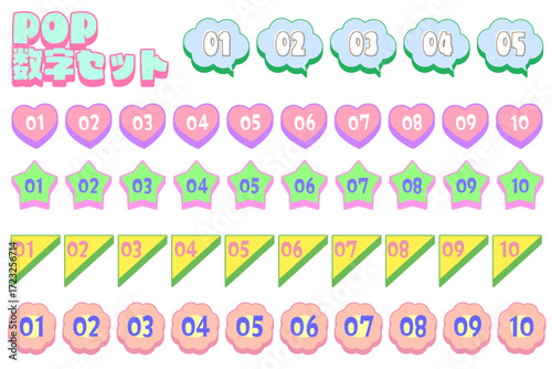 POP レトロ 立体的なかわいい数字アイコンセット（1〜10）