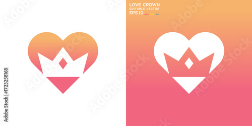 Love crown logo. Romantic, king, queen, valentine, heart. Vector icon symbol template EPS 10.