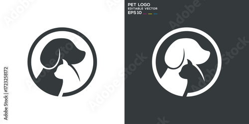 Cat and dog logo. Pet, beloved, friend, affection. Vector icon symbol template EPS 10.